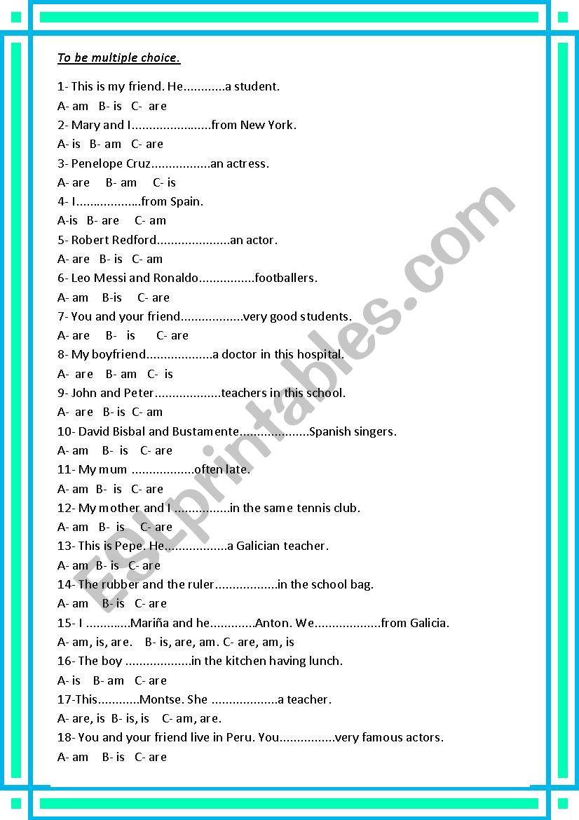 To be multiple choice worksheet