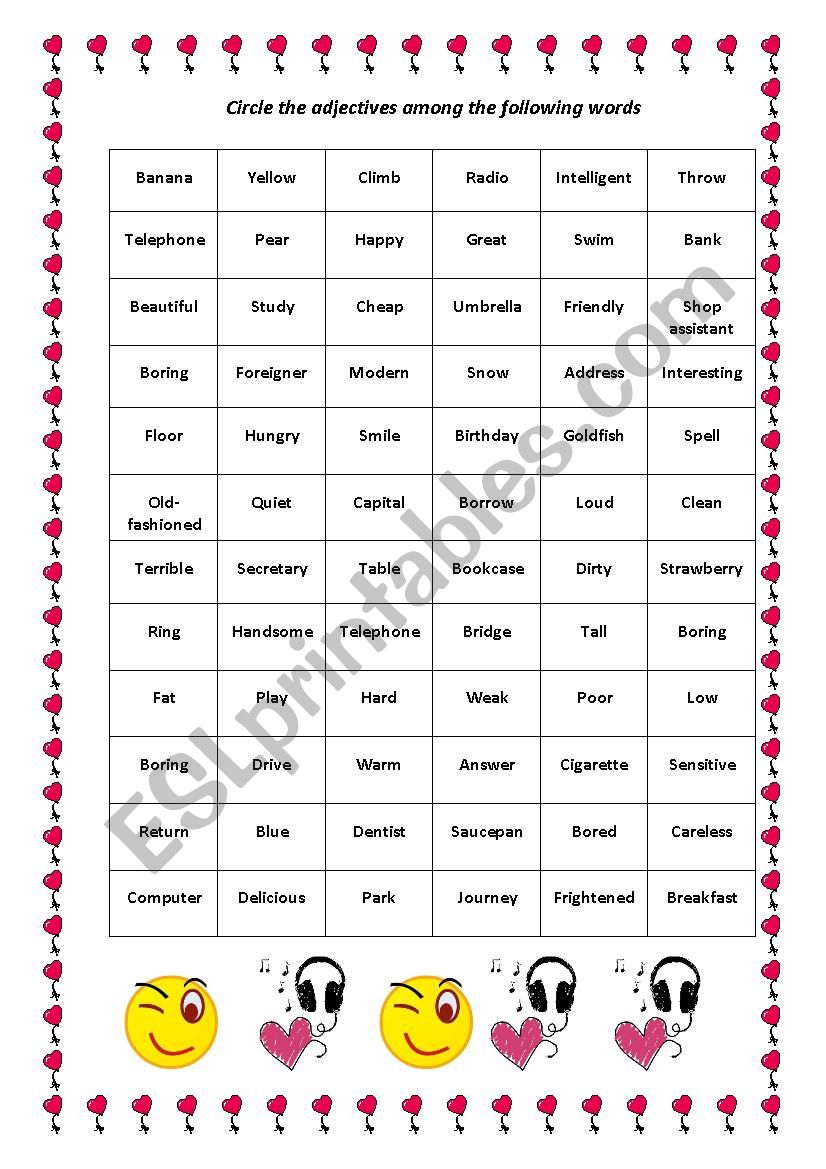 Find The Adjectives In The Paragraph Worksheet