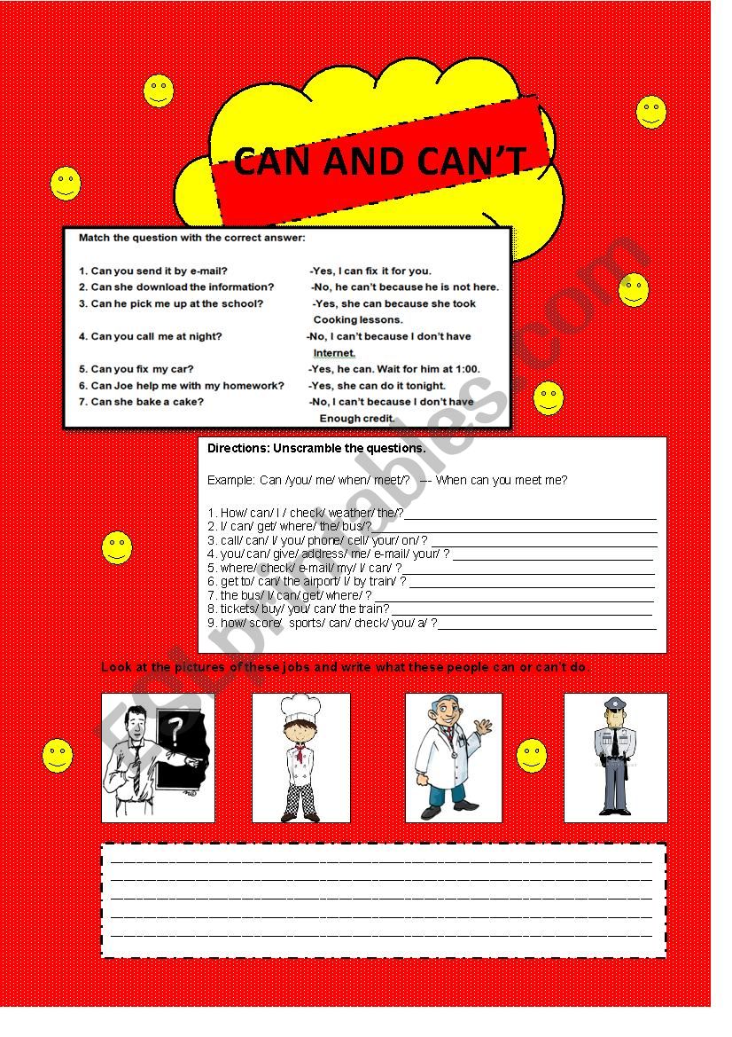 Can and Cant worksheet