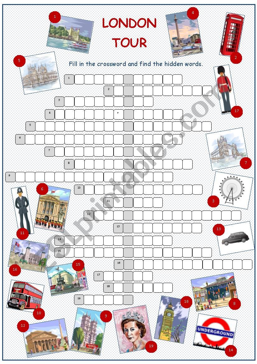 London Tour Crossword Puzzle worksheet