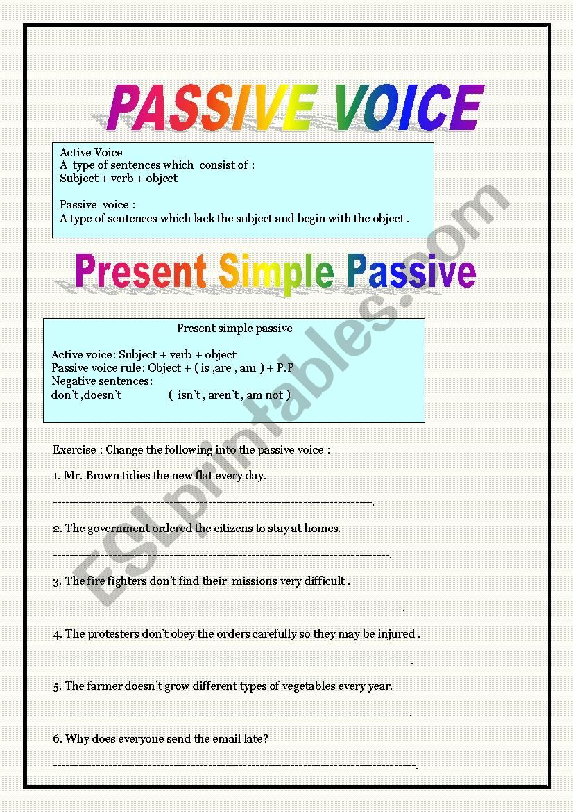passive voice  worksheet