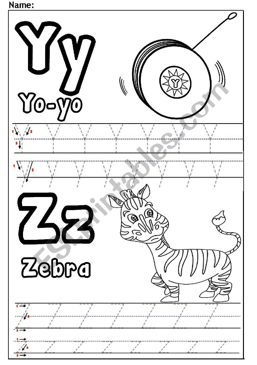 Letters Y and Z worksheet