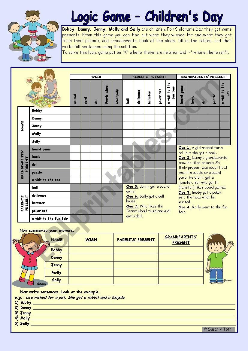 Logic game (35th) - Childrens Day *** for elementary ss *** with key *** fully editable *** B&W