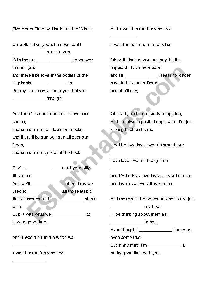 Five Years Time worksheet