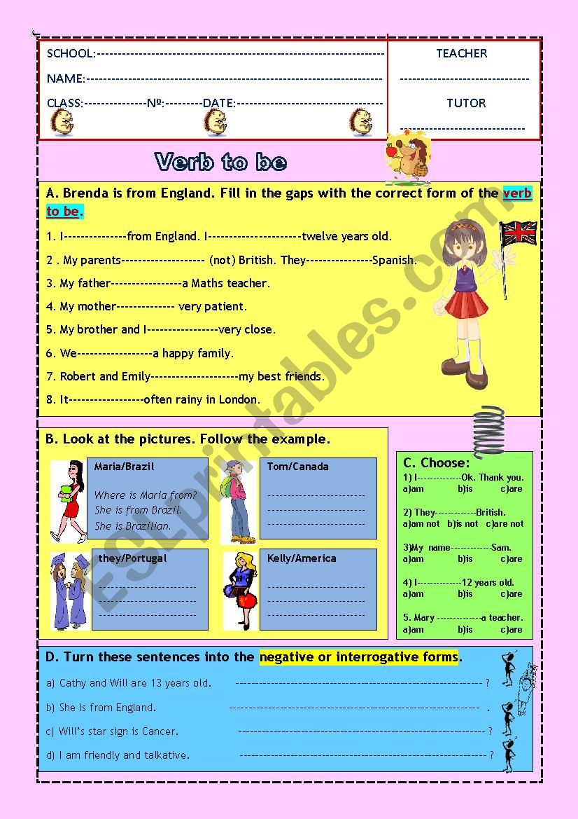 Verb to be worksheet