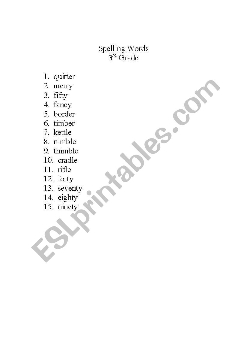 3rd Grade Spelling Words  worksheet