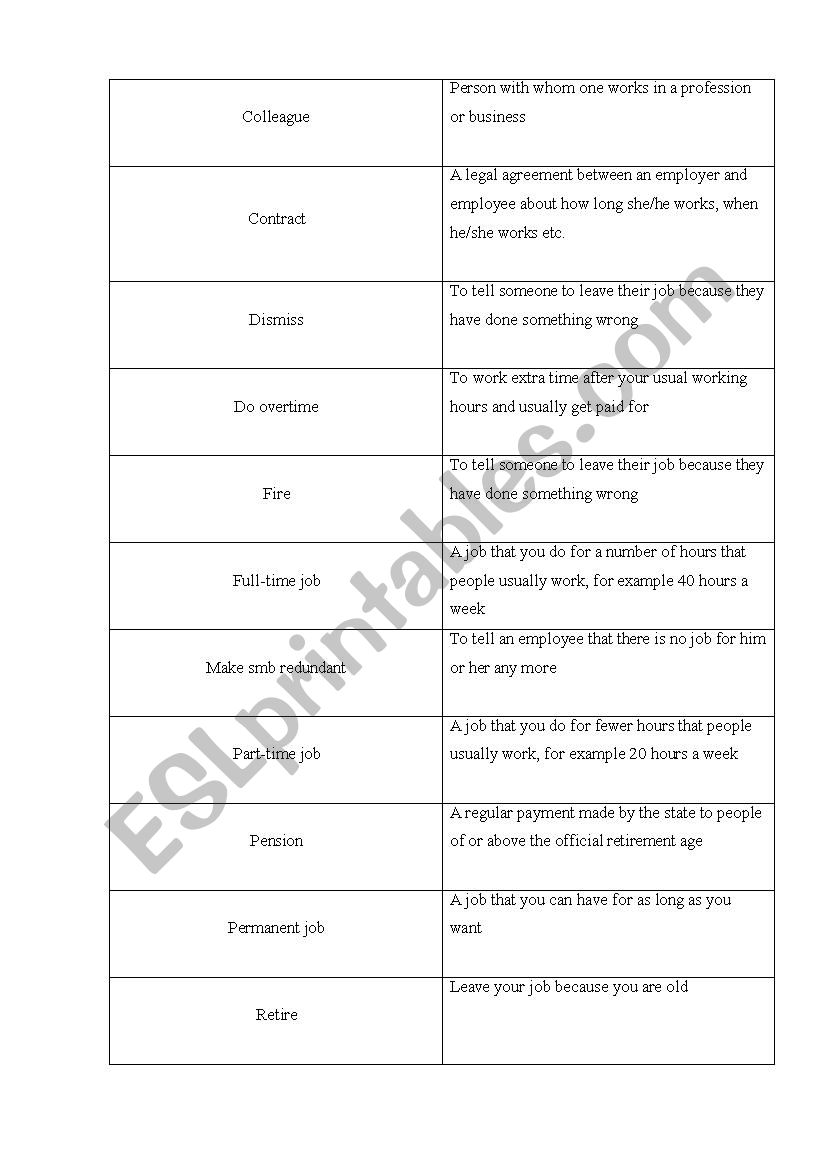 Cards worksheet