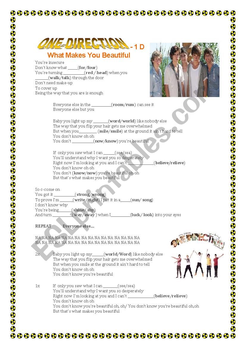 WHAT MAKES YOU BEAUTIFUL worksheet