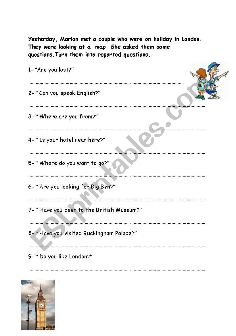 reported questions worksheet