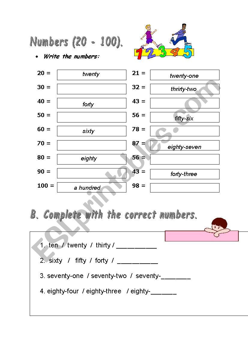 Numbers (20-100) worksheet