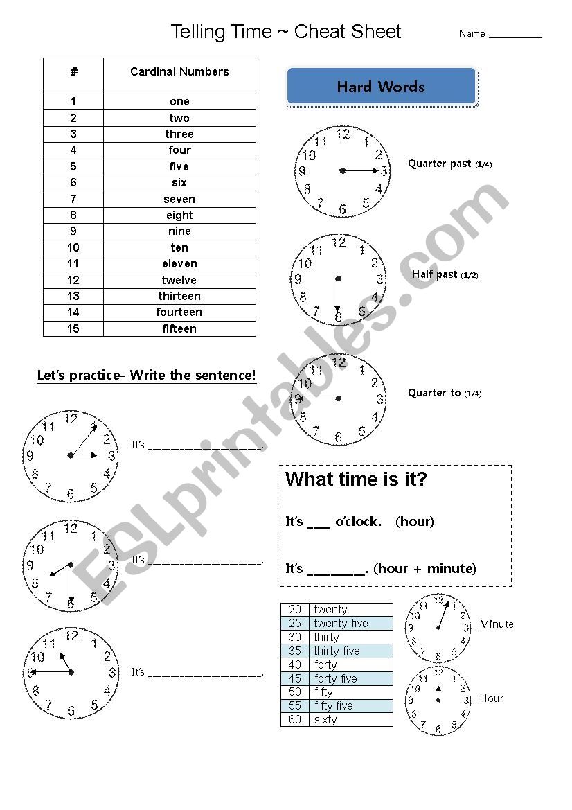Telling Time worksheet