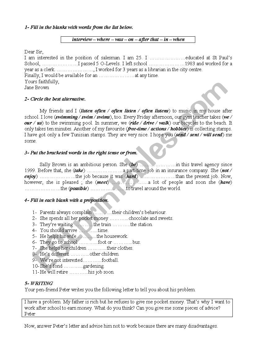 Language activities worksheet