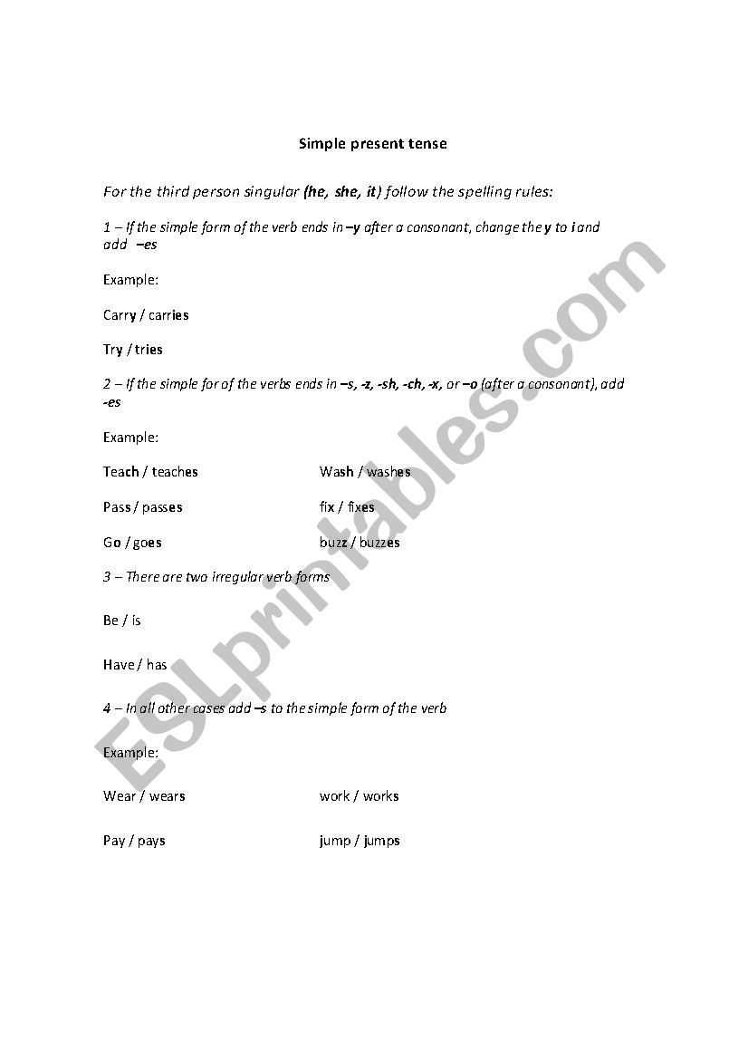 Simple present tense rules worksheet