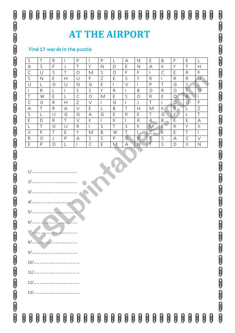 AT THE AIRPORT worksheet