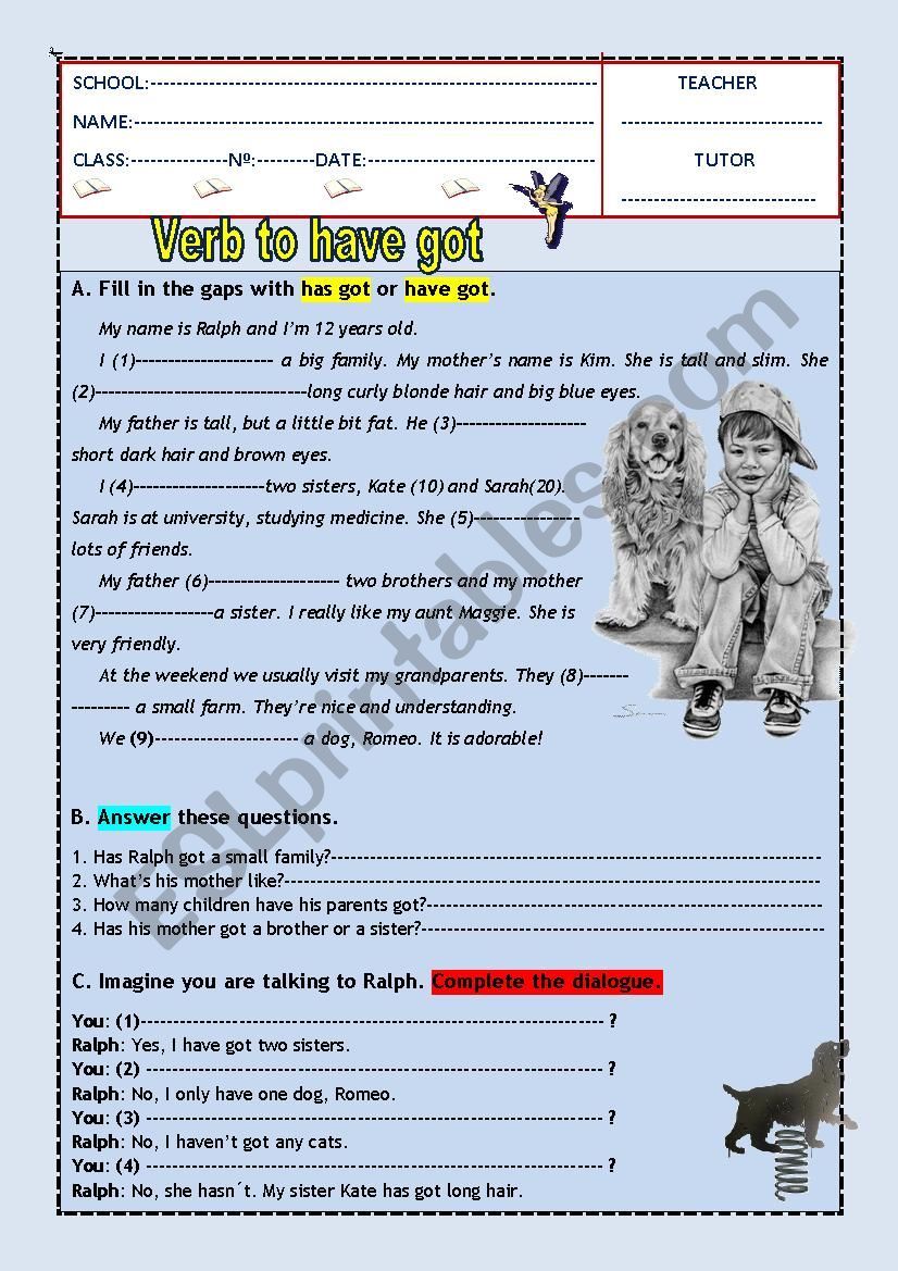 Verb have got worksheet