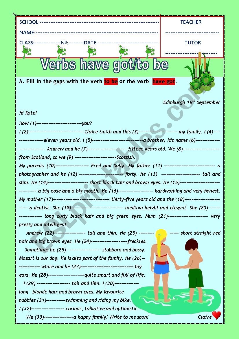 Verb have got and verb to be worksheet