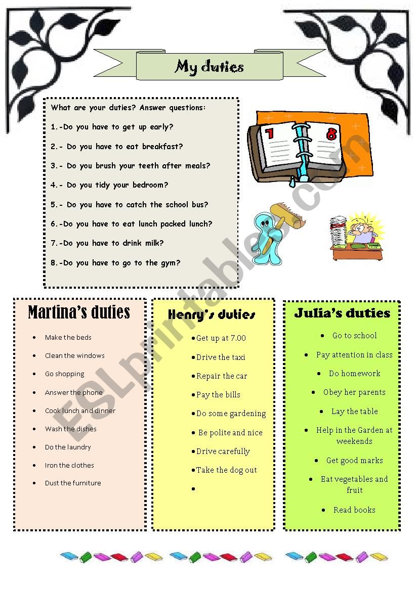 MY DUTIES worksheet