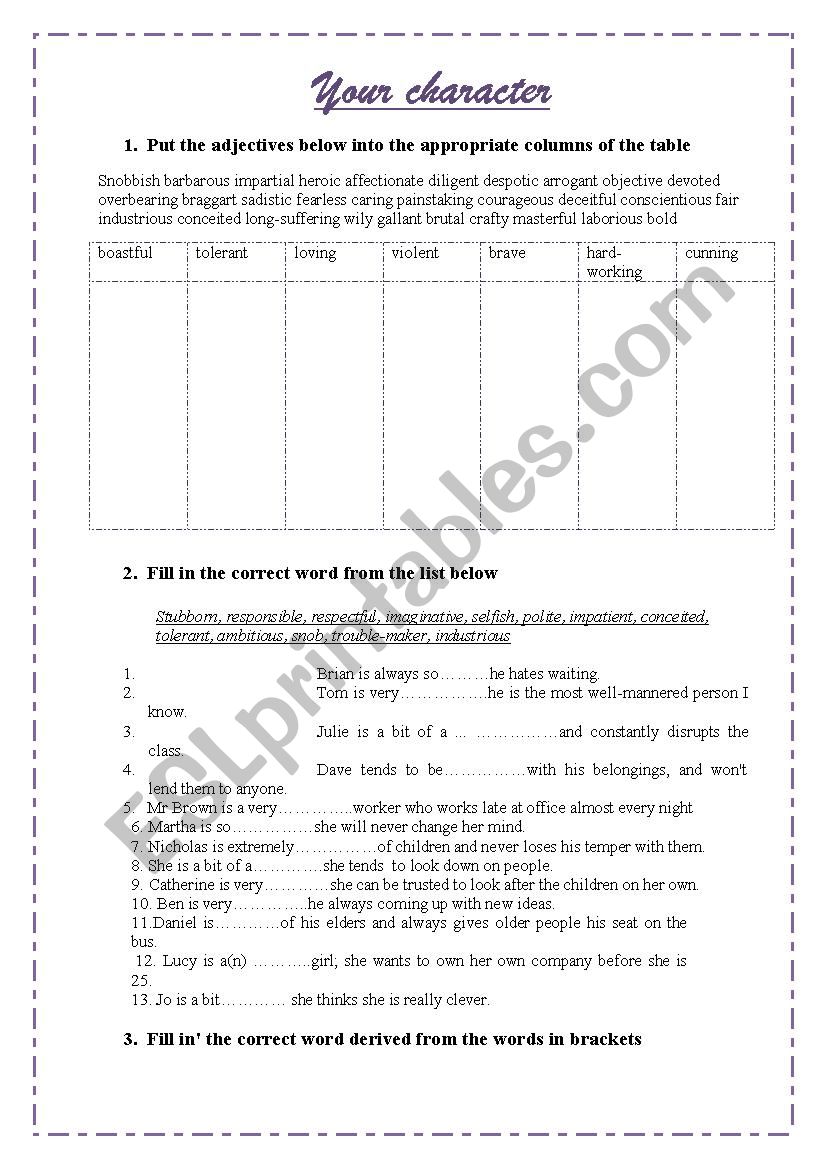 Character worksheet