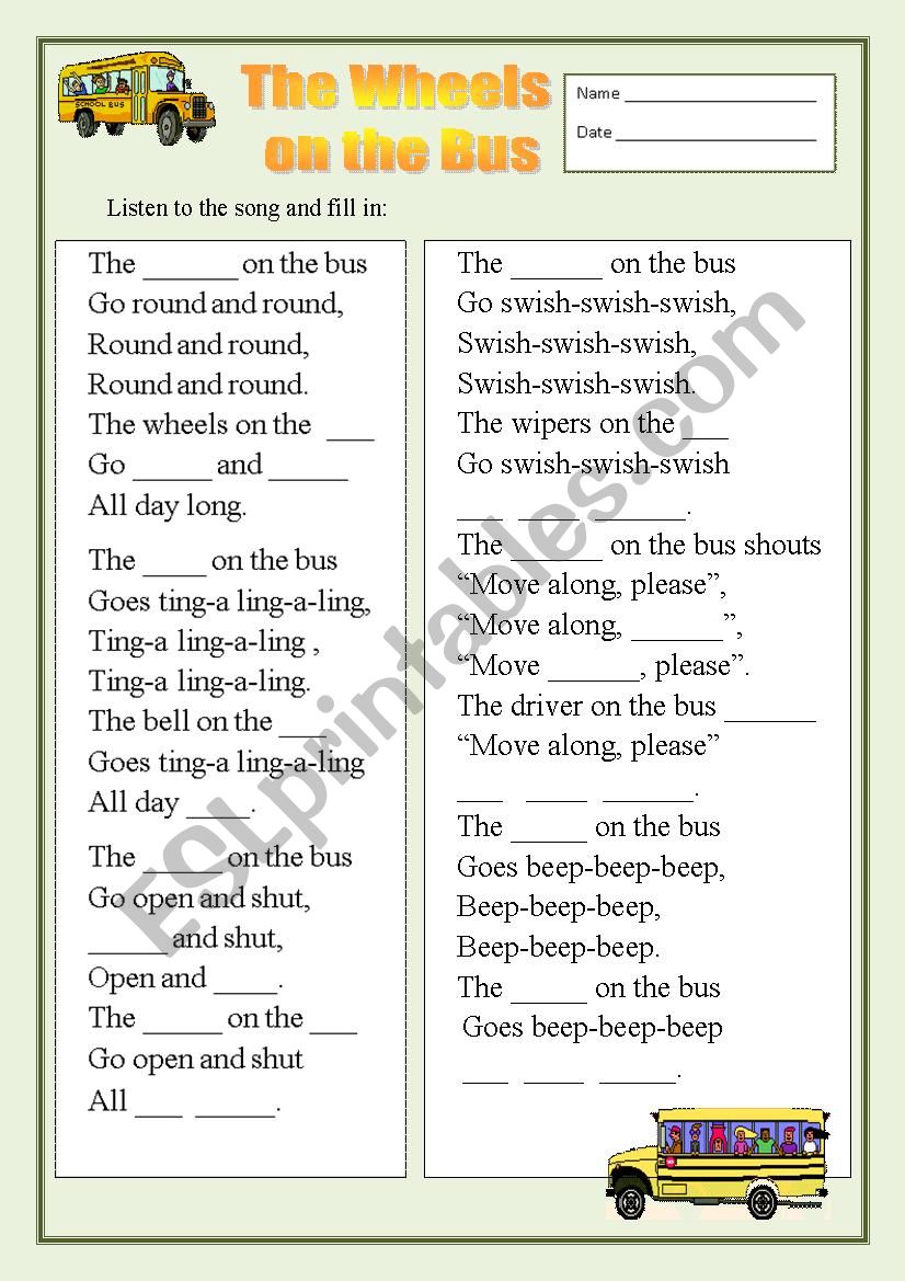 The Wheels on the Bus worksheet
