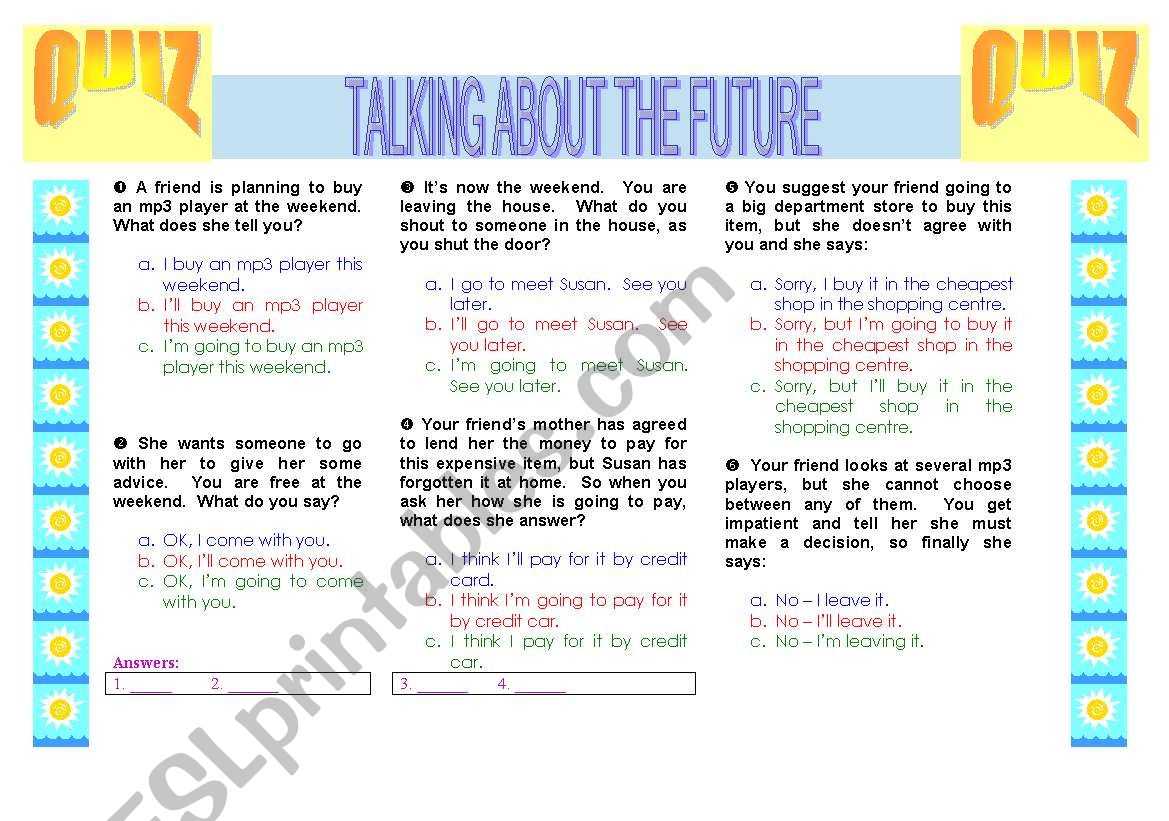 Future plans worksheet