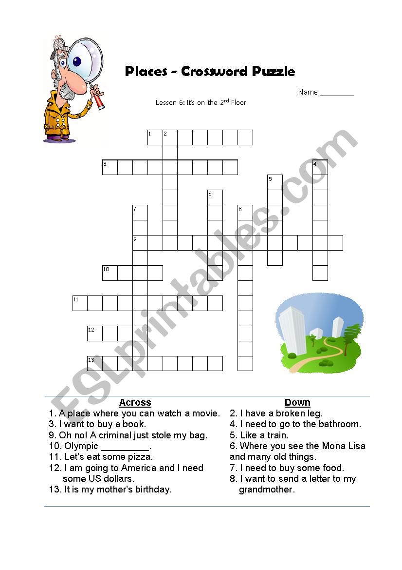 Directions and Locations Crossword Puzzle