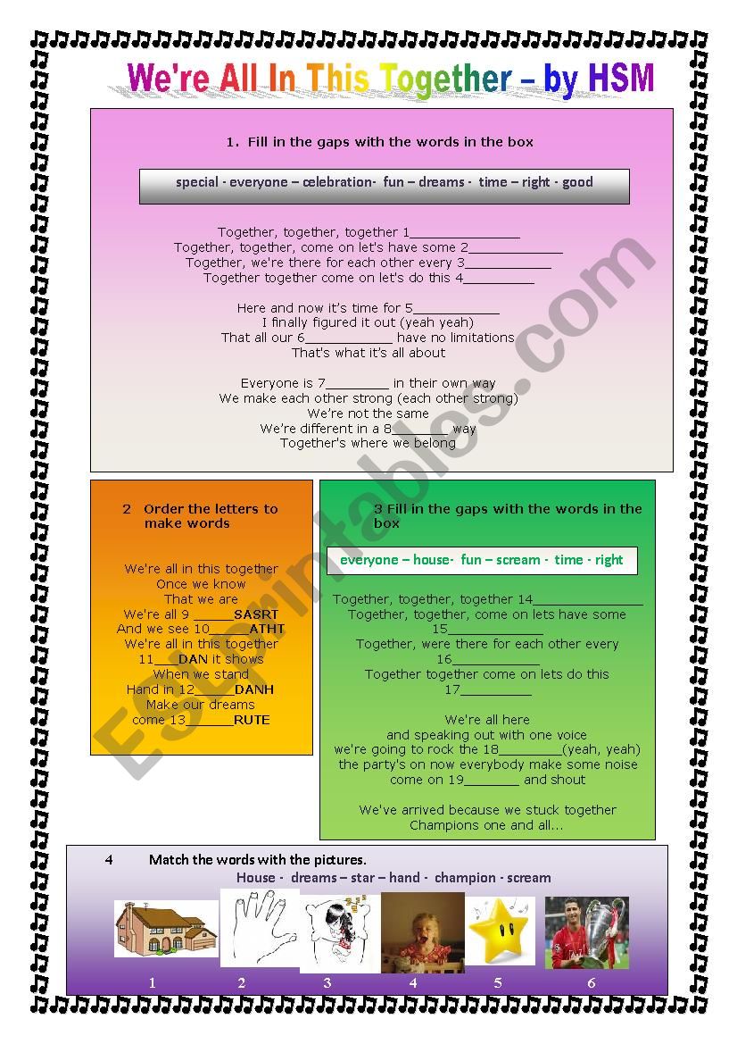 We are all in this together worksheet