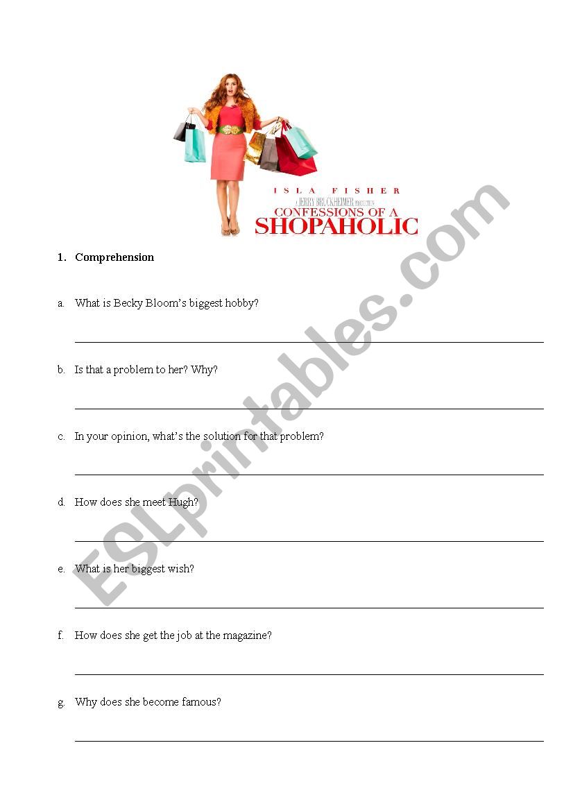 Confessions of a shopaholic worksheet