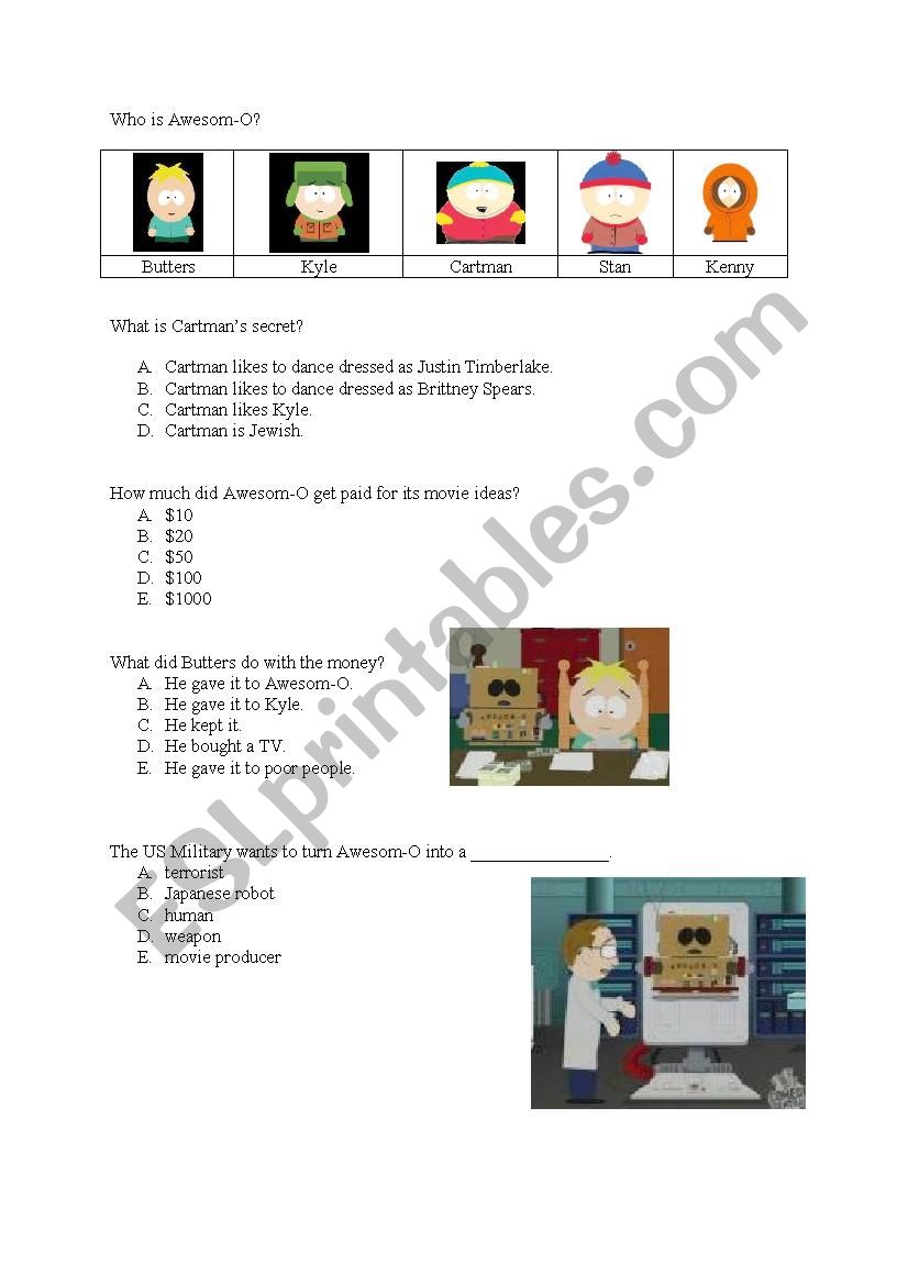 South Park 802 Awesom-O Worksheet