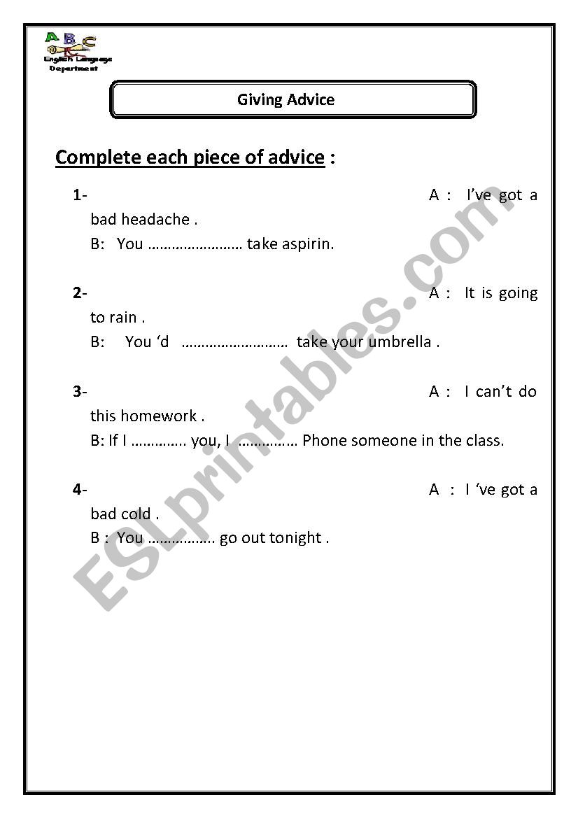 giving advice worksheet