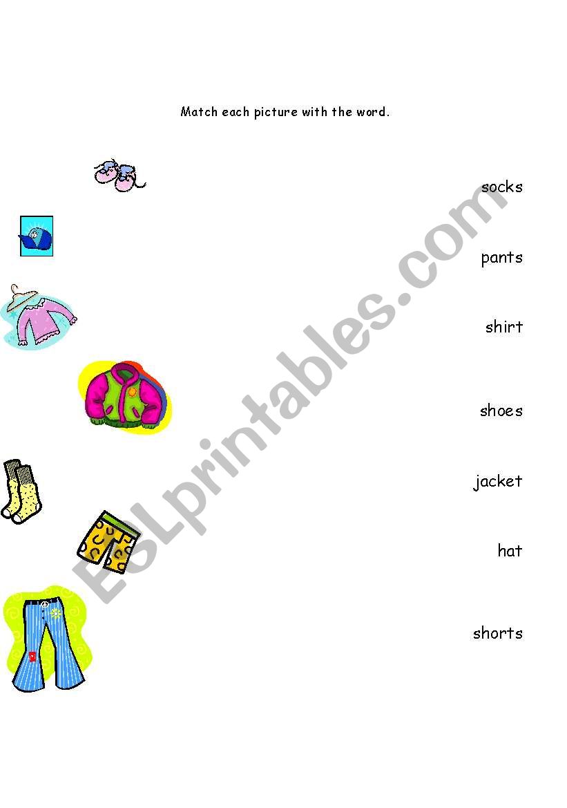 Clothing Match and Label worksheet