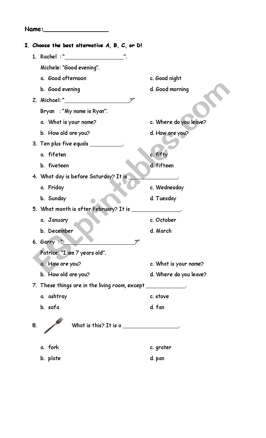 Daily things worksheet