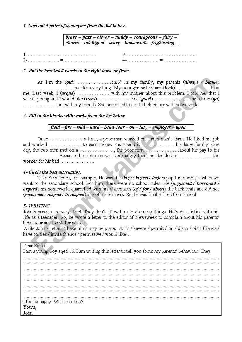 Language activities worksheet