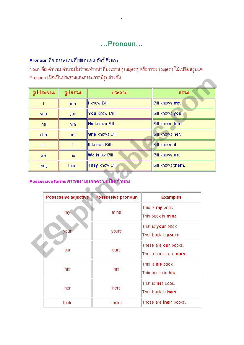 Pronoun worksheet