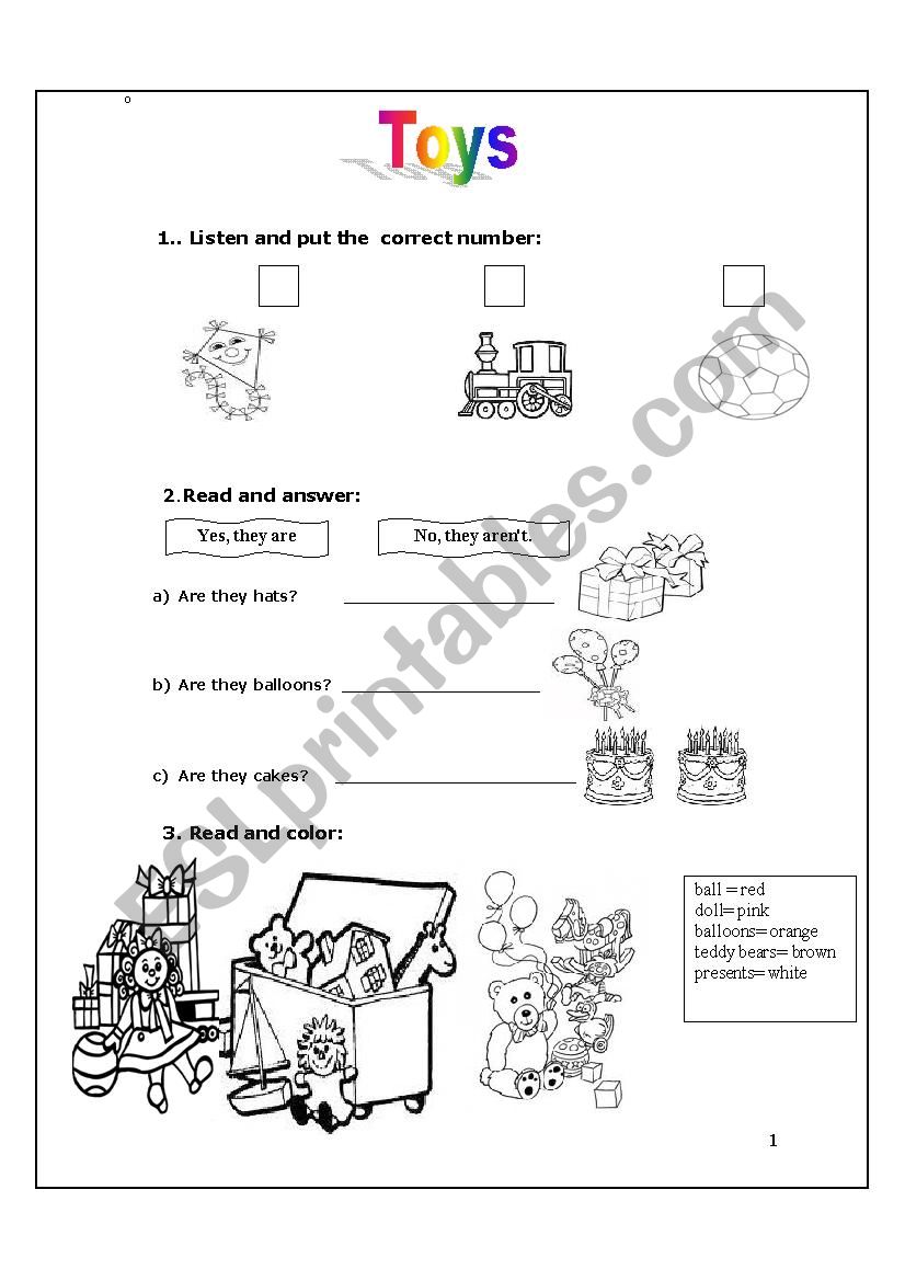 Toys worksheet