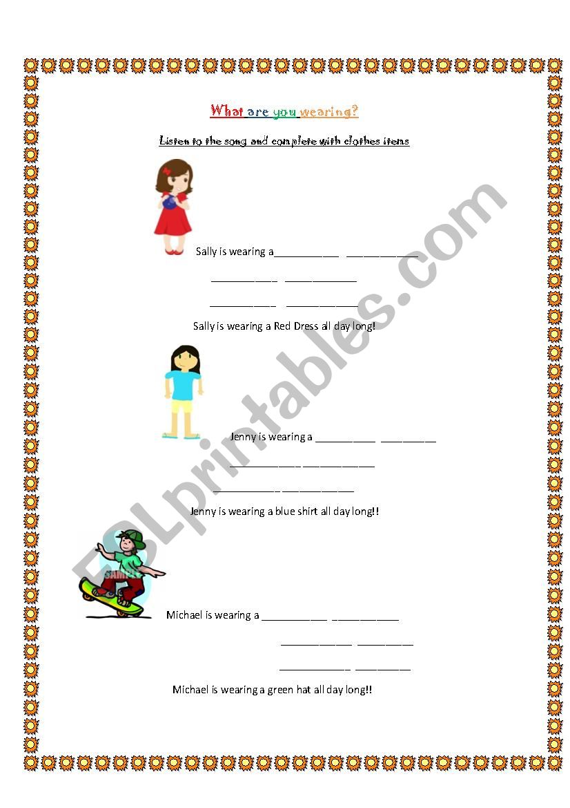 What are you wearing? song! worksheet