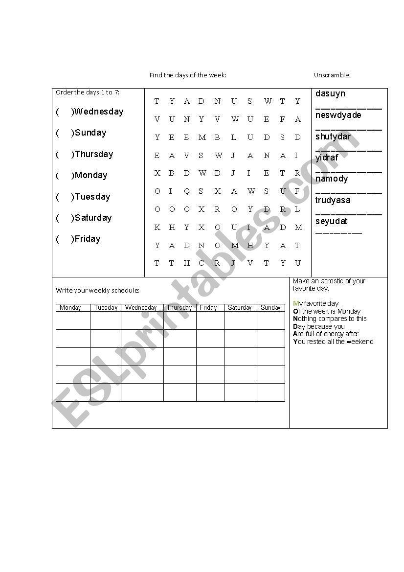 ALL ABOUT THE WEEK worksheet