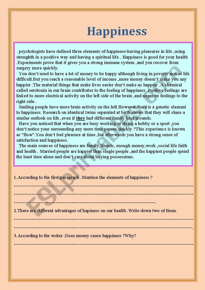 happiness worksheet