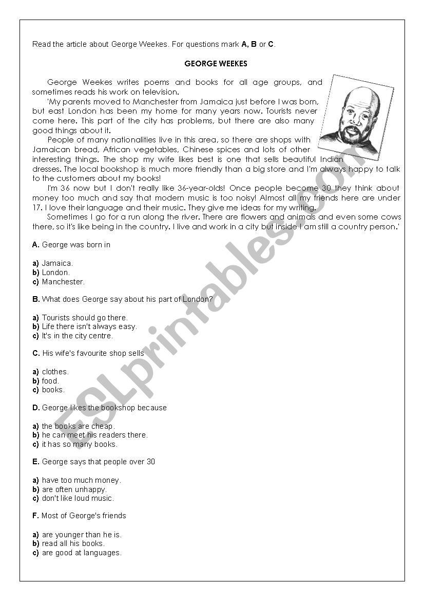 reading comprehension worksheet