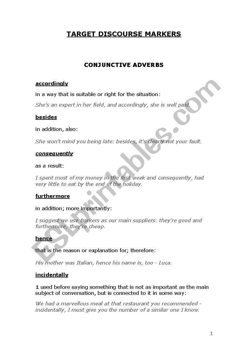 DISCOURSE MARKERS  worksheet