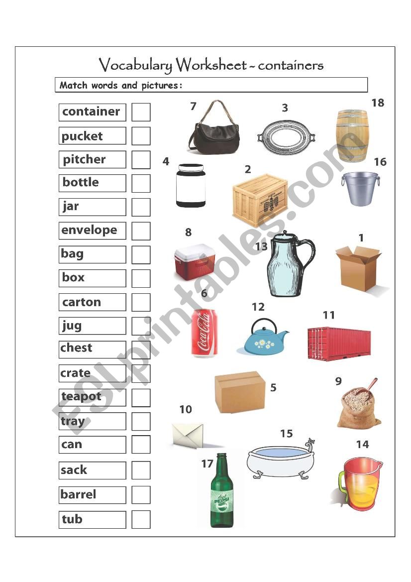 containers worksheet