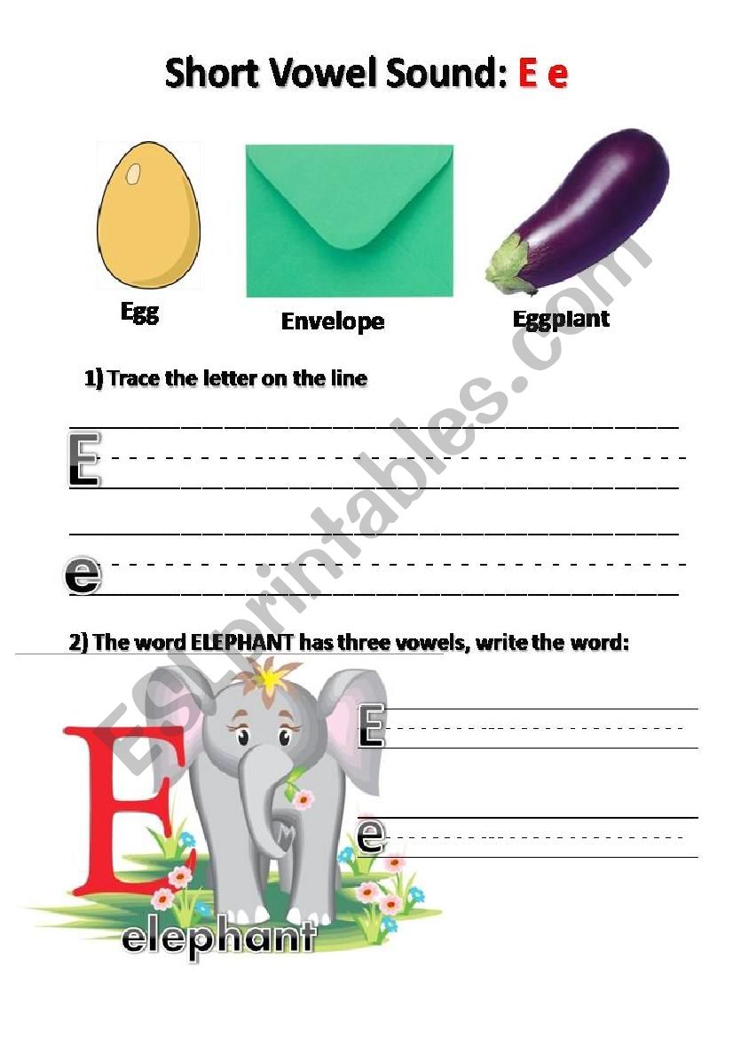 SHORT e VOWEL SOUND worksheet