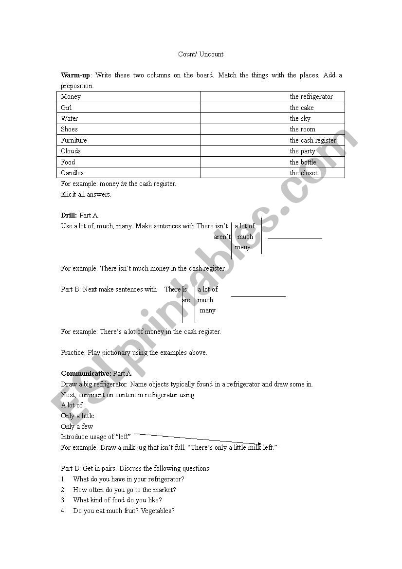 Count/ Uncount    worksheet