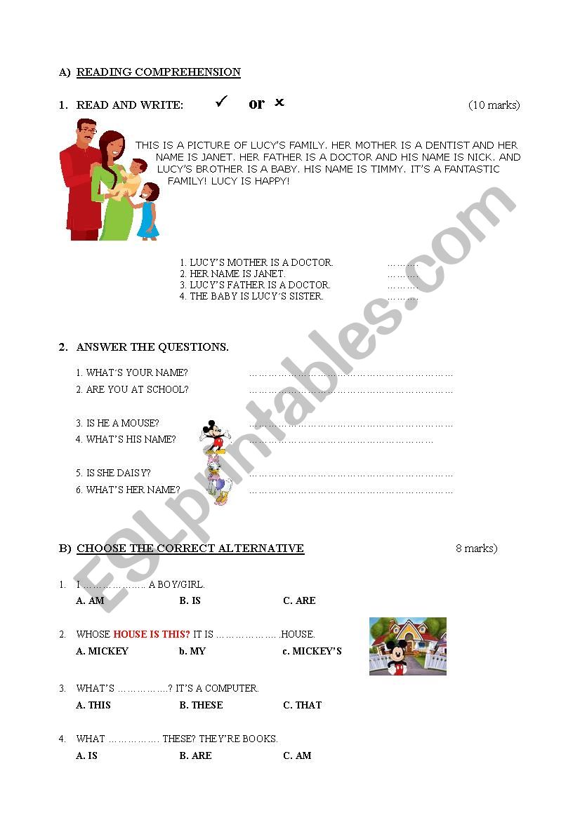 grammar test worksheet