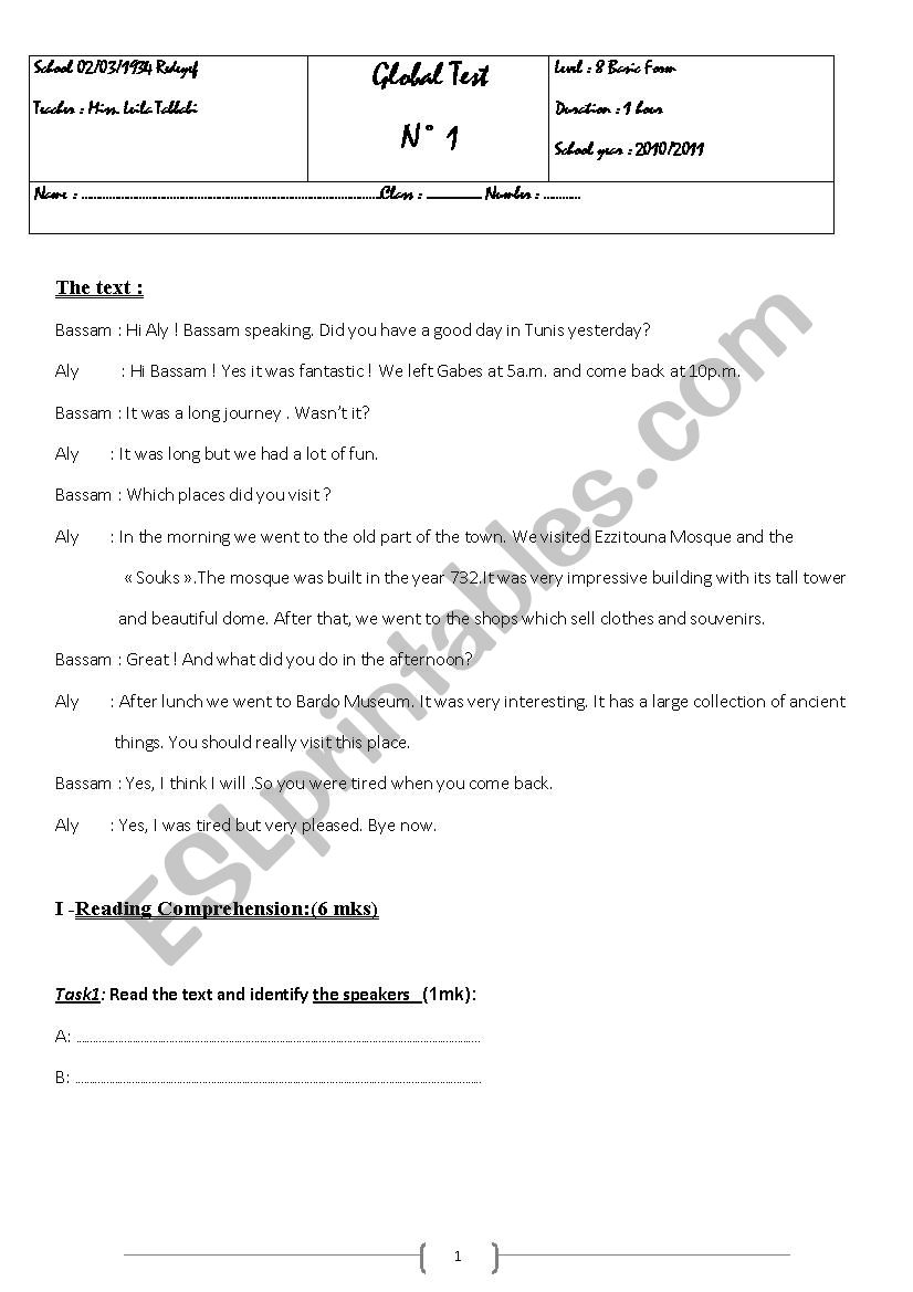 Global Test worksheet