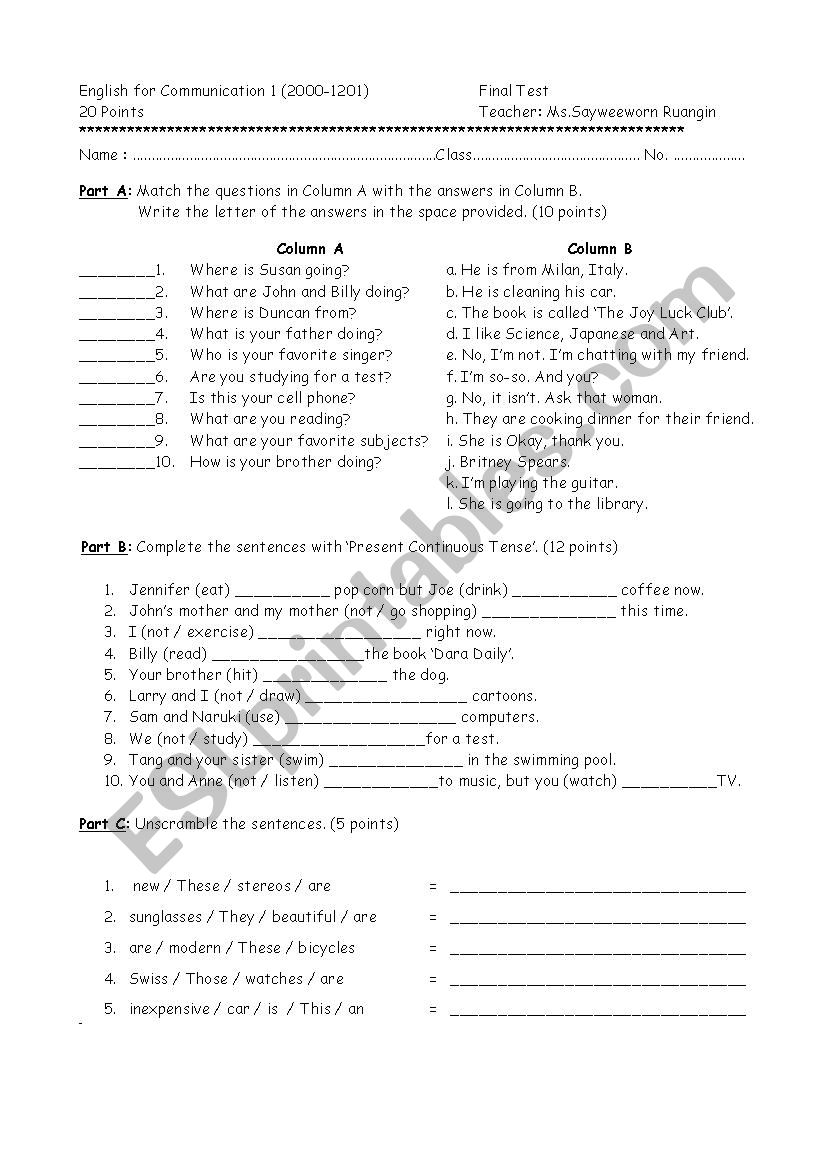 Test worksheet