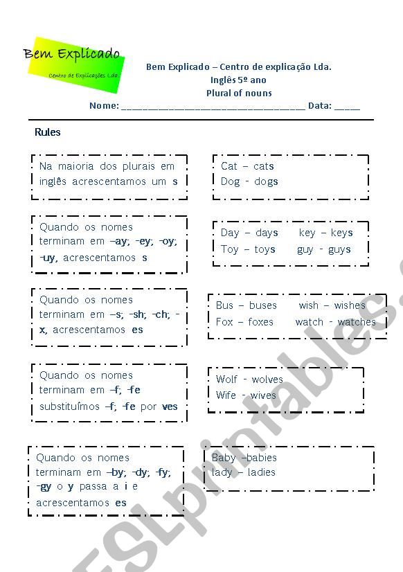 The Plural of Nouns worksheet