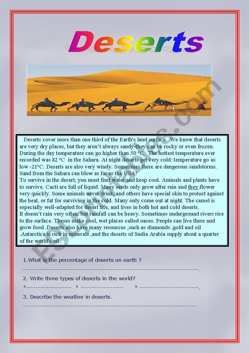 Deserts worksheet