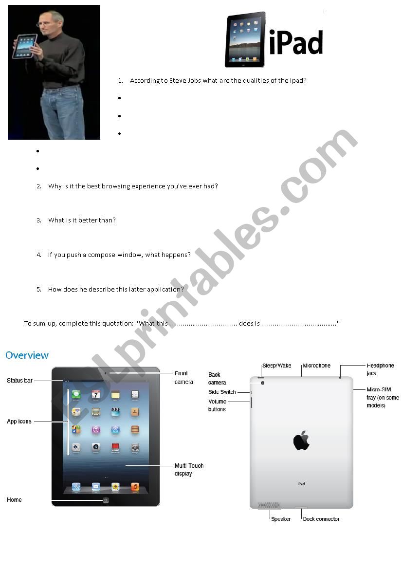 Ipad: first release video worksheet