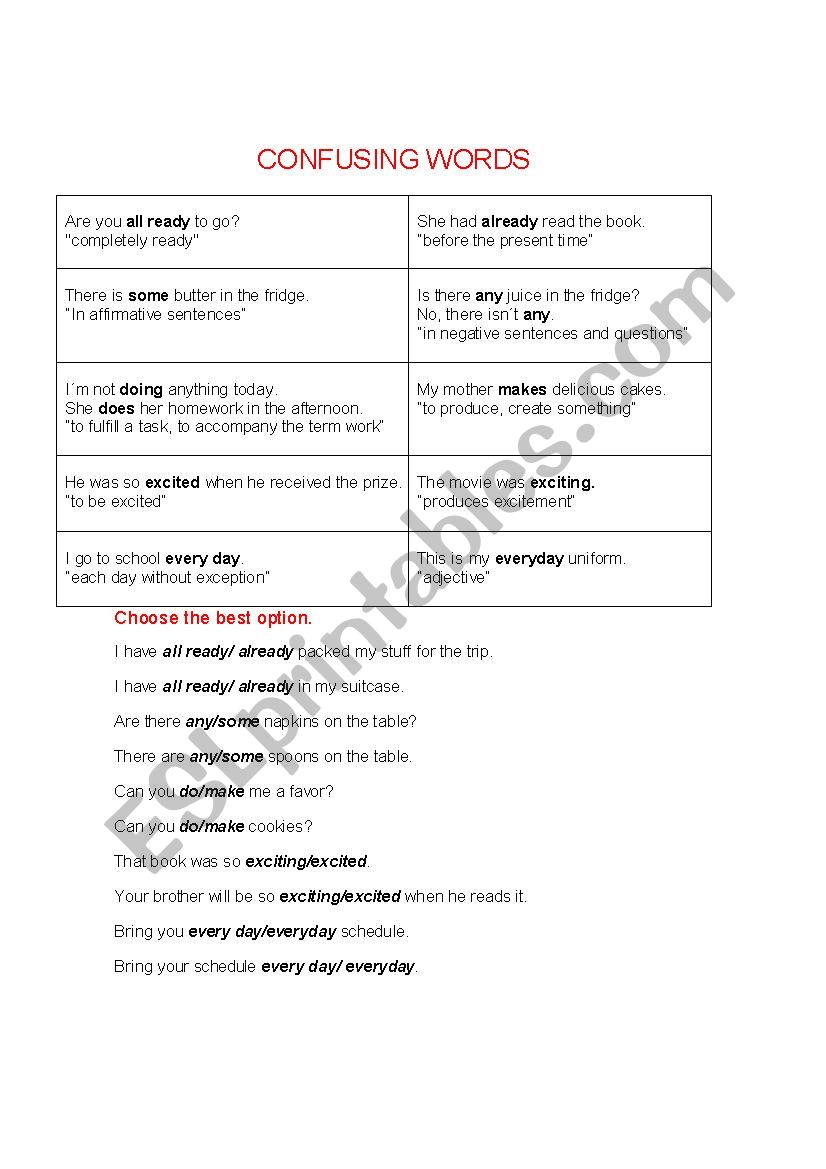 CONFUSING WORDS worksheet