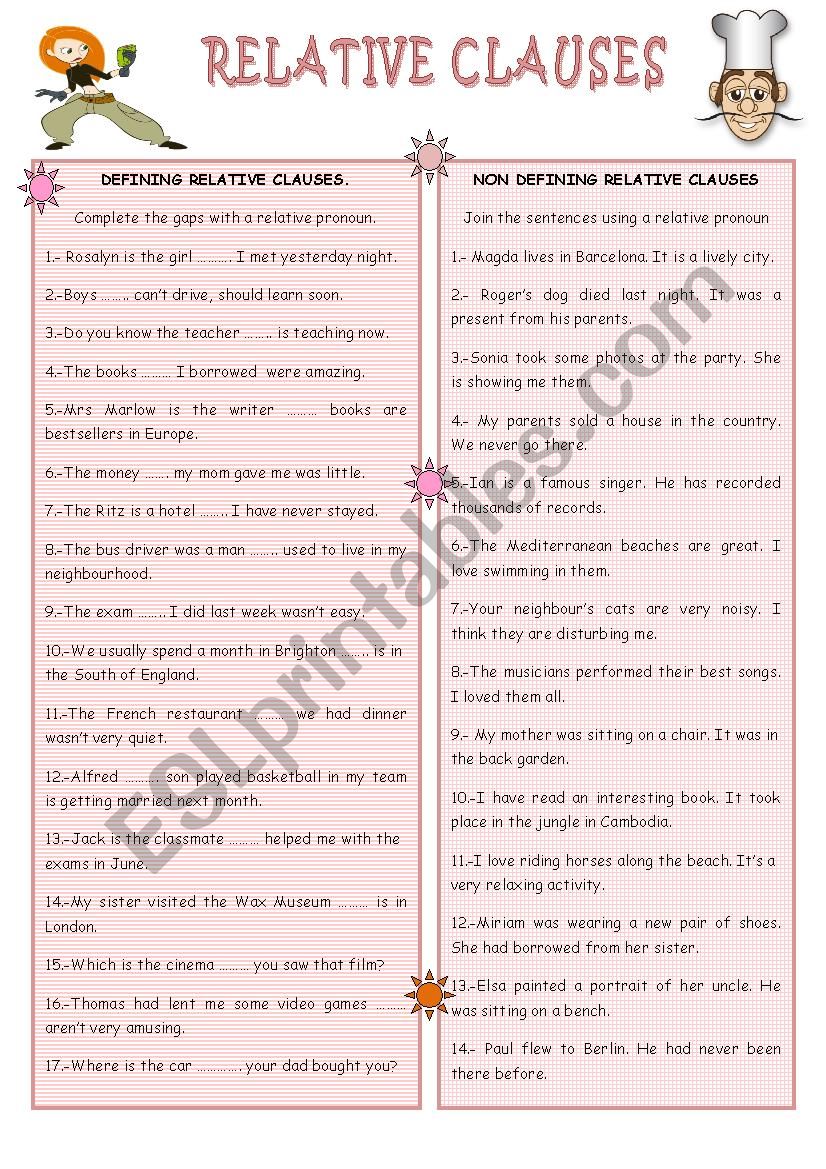 RELATIVE CLAUSES worksheet